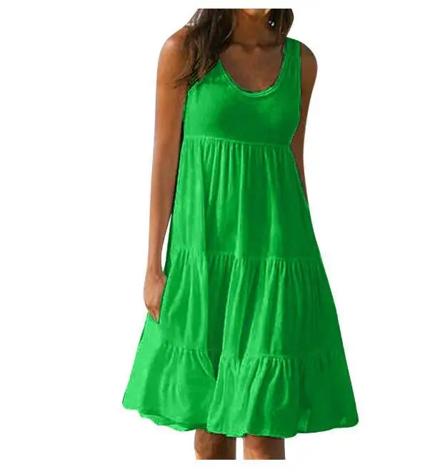 Women's Sleeveless Beach Dress 7 Colors Patchwork Large Hem — feature 6