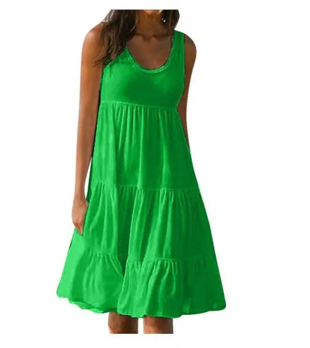Women's Sleeveless Beach Dress 7 Colors Patchwork Large Hem - Image 2