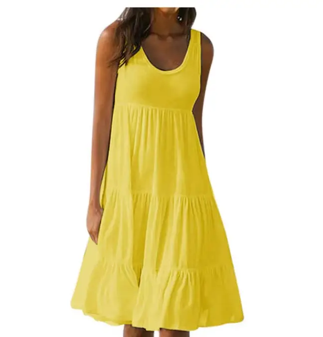 Women's Sleeveless Beach Dress 7 Colors Patchwork Large Hem - Image 3
