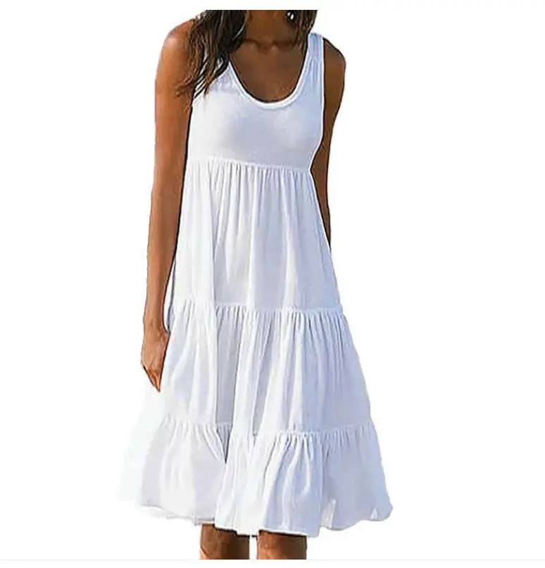 Women's Sleeveless Beach Dress 7 Colors Patchwork Large Hem - Image 4