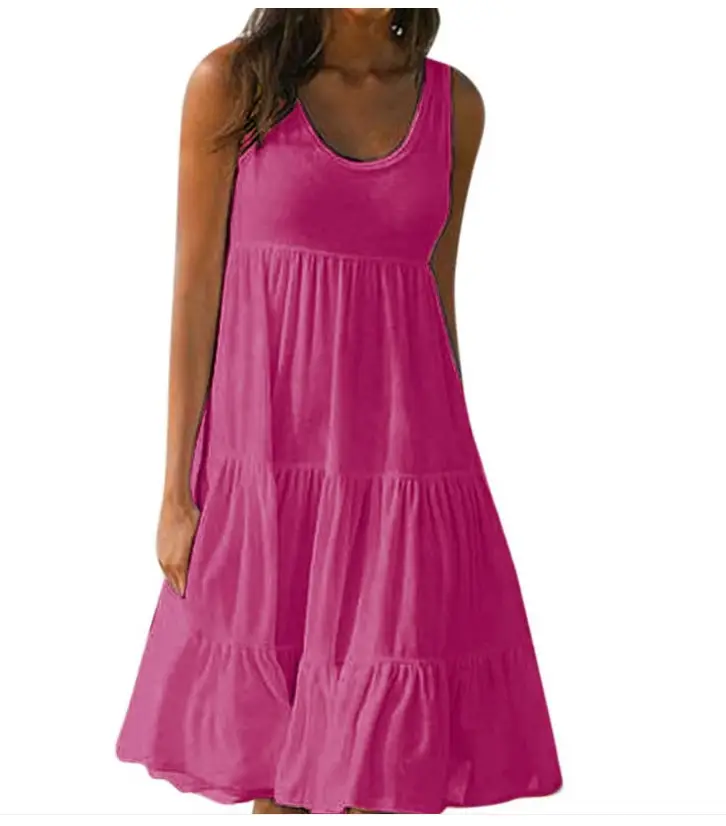 Women's Sleeveless Beach Dress 7 Colors Patchwork Large Hem - Image 5