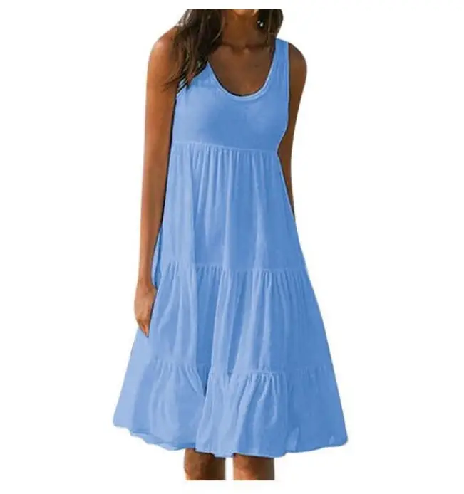 Women's Sleeveless Beach Dress 7 Colors Patchwork Large Hem - Image 6
