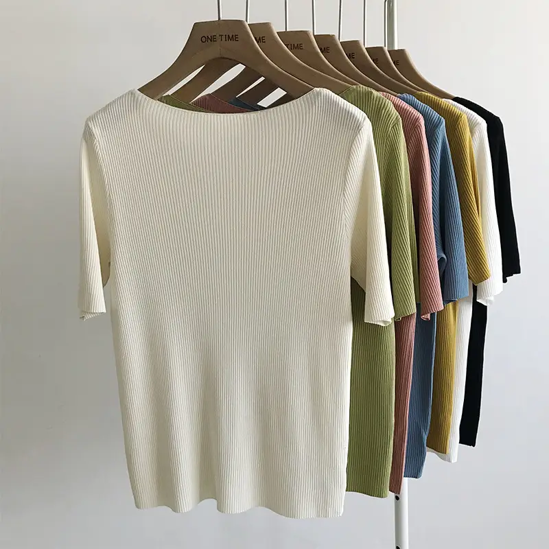 Women Ice Silk Knitted Top with Mid Sleeve Collar — feature 6