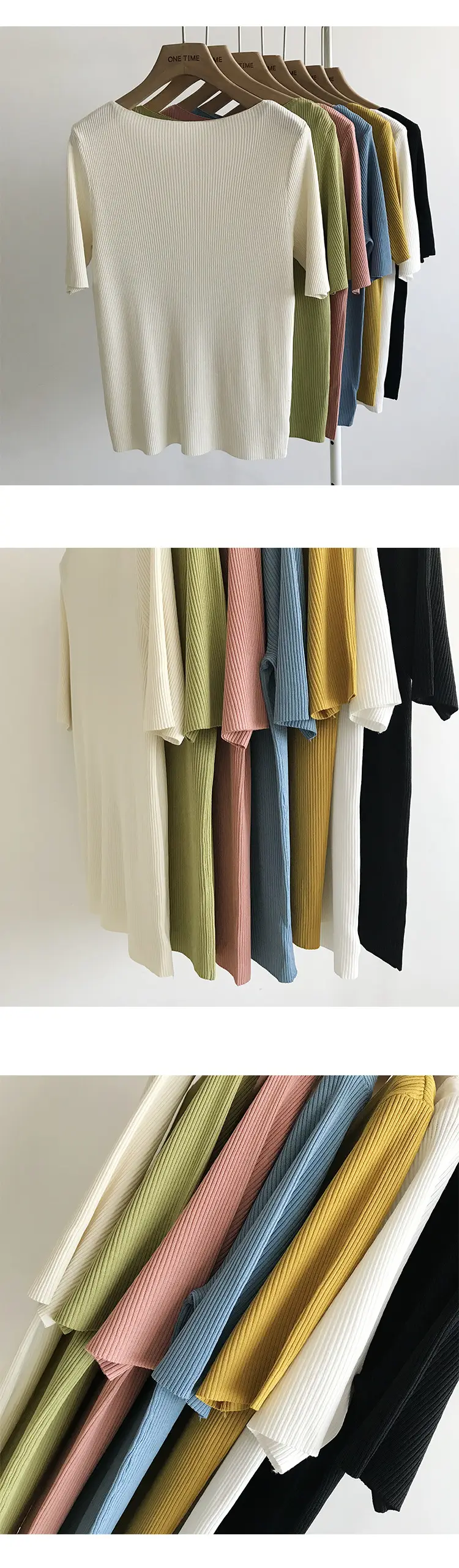 Women Ice Silk Knitted Top with Mid Sleeve Collar — feature 9