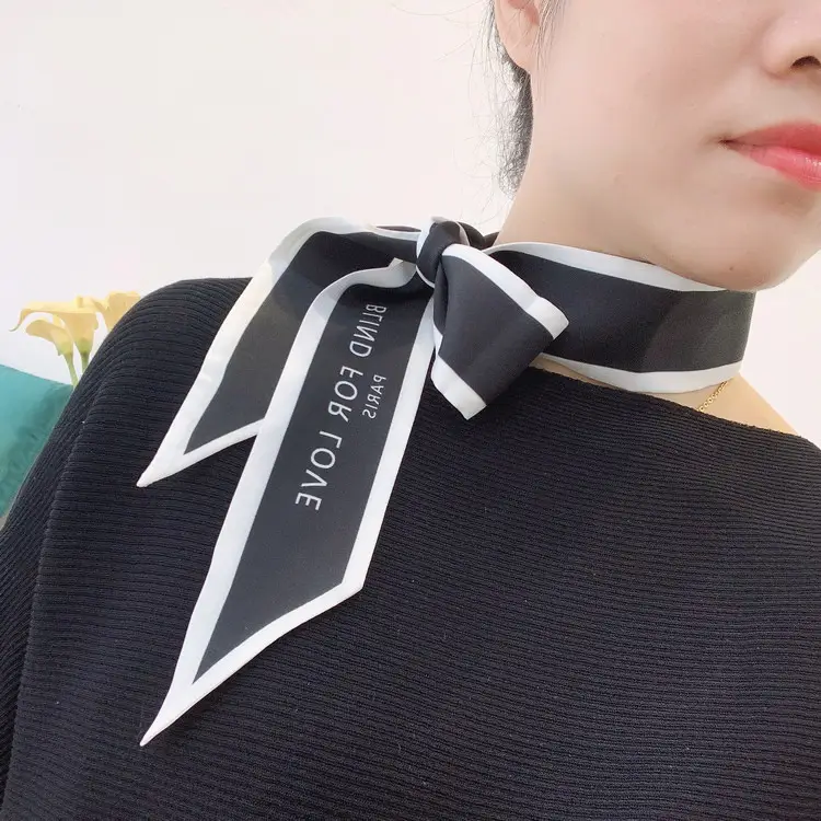 Black & White Love Scarf for Women Spring Summer Tie Bag Handle