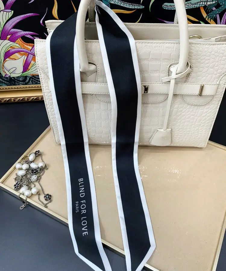 Black & White Love Scarf for Women Spring Summer Tie Bag Handle
