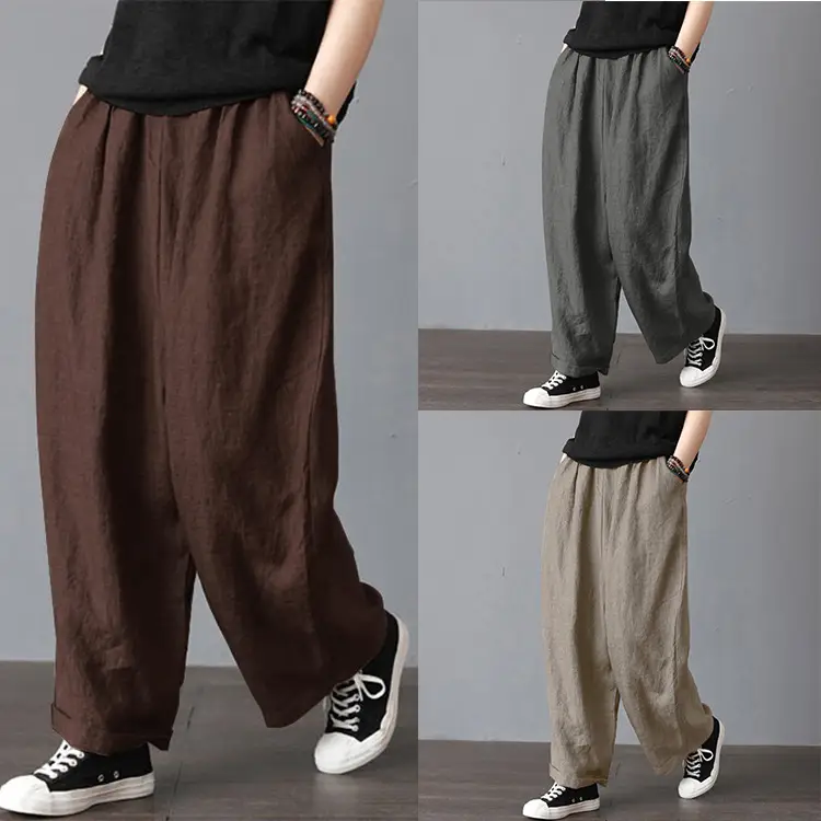 Women Wide Leg Pants Cotton Linen Retro Style Fat Medium - Image 4