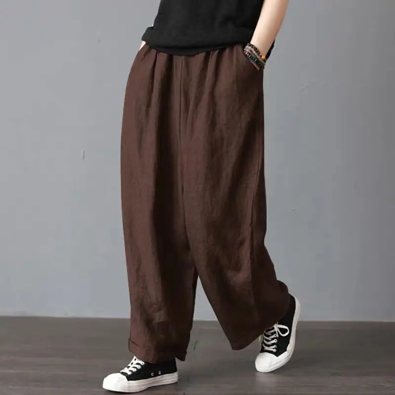 Women Wide Leg Pants Cotton Linen Retro Style Fat Medium - Image 5