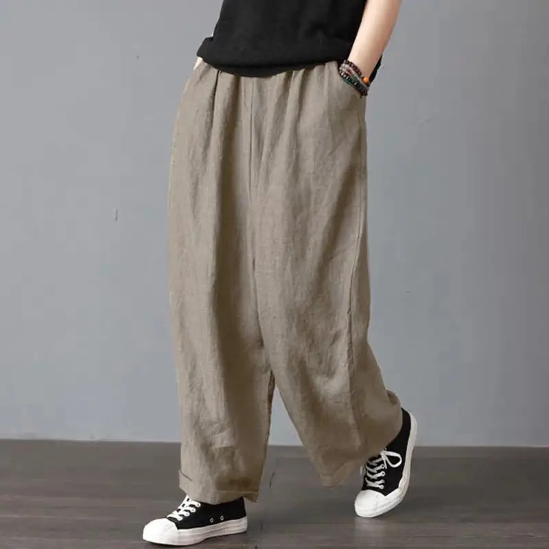Women Wide Leg Pants Cotton Linen Retro Style Fat Medium - Image 6
