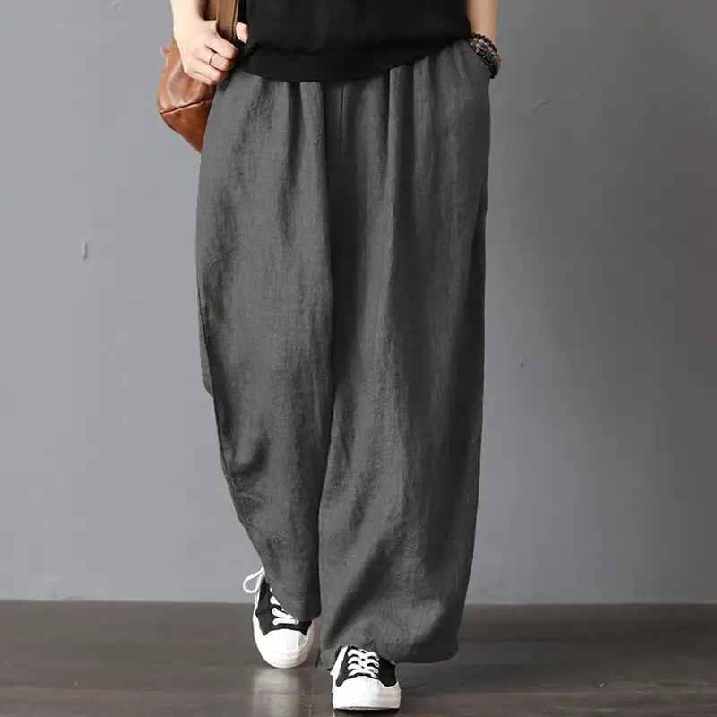 Women Wide Leg Pants Cotton Linen Retro Style Fat Medium - Image 7
