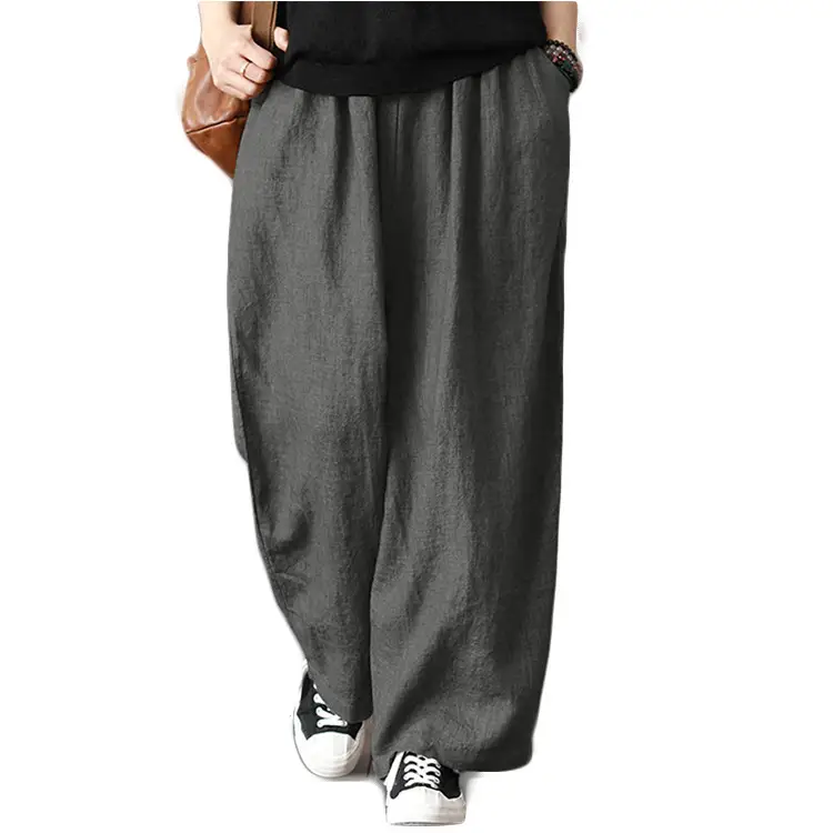 Women Wide Leg Pants Cotton Linen Retro Style Fat Medium - Image 8