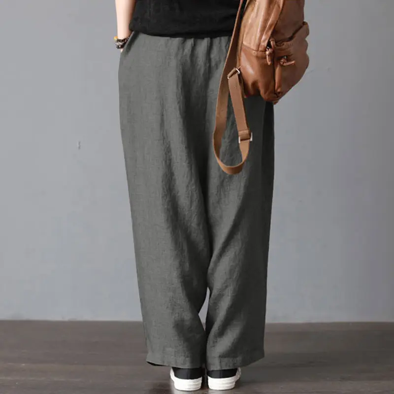 Women Wide Leg Pants Cotton Linen Retro Style Fat Medium — feature 11