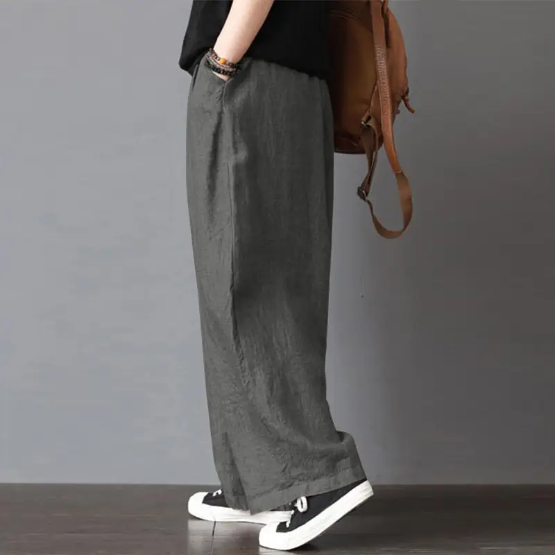 Women Wide Leg Pants Cotton Linen Retro Style Fat Medium — feature 12