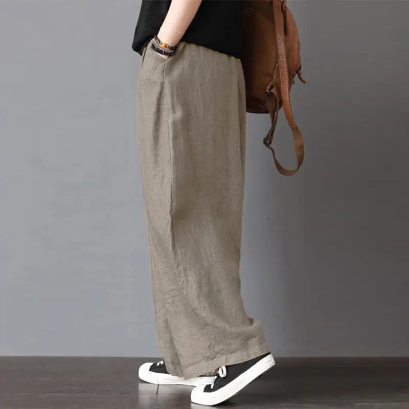 Women Wide Leg Pants Cotton Linen Retro Style Fat Medium — feature 18