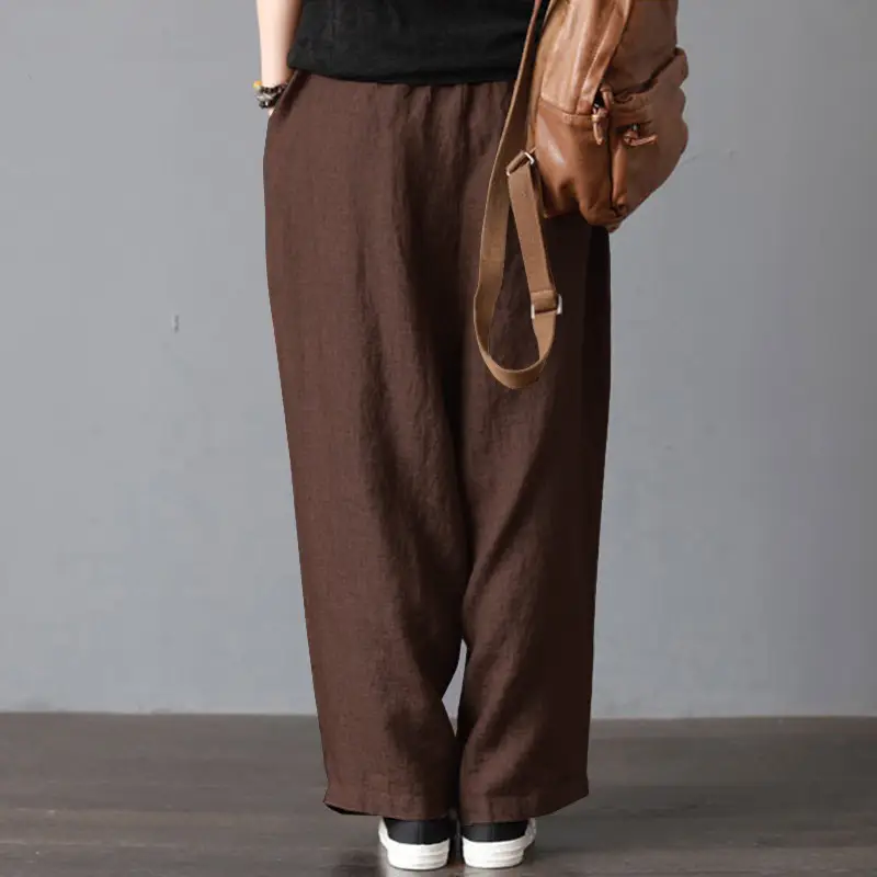 Women Wide Leg Pants Cotton Linen Retro Style Fat Medium — feature 5