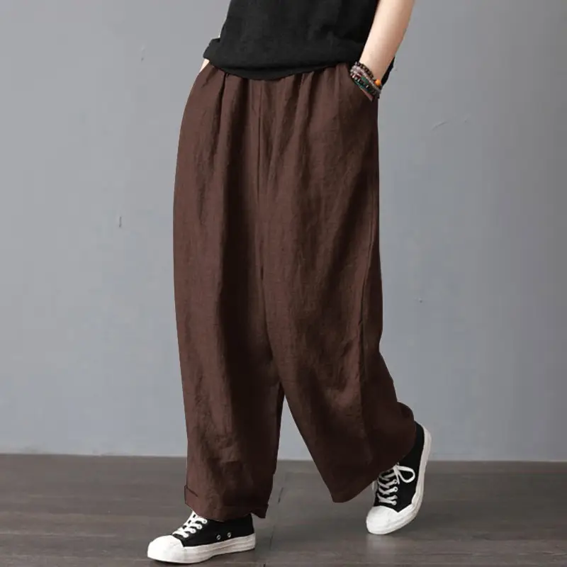 Women Wide Leg Pants Cotton Linen Retro Style Fat Medium — feature 6