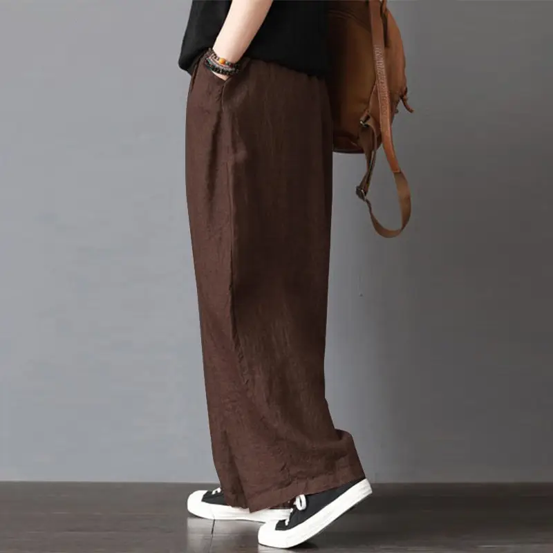 Women Wide Leg Pants Cotton Linen Retro Style Fat Medium — feature 7
