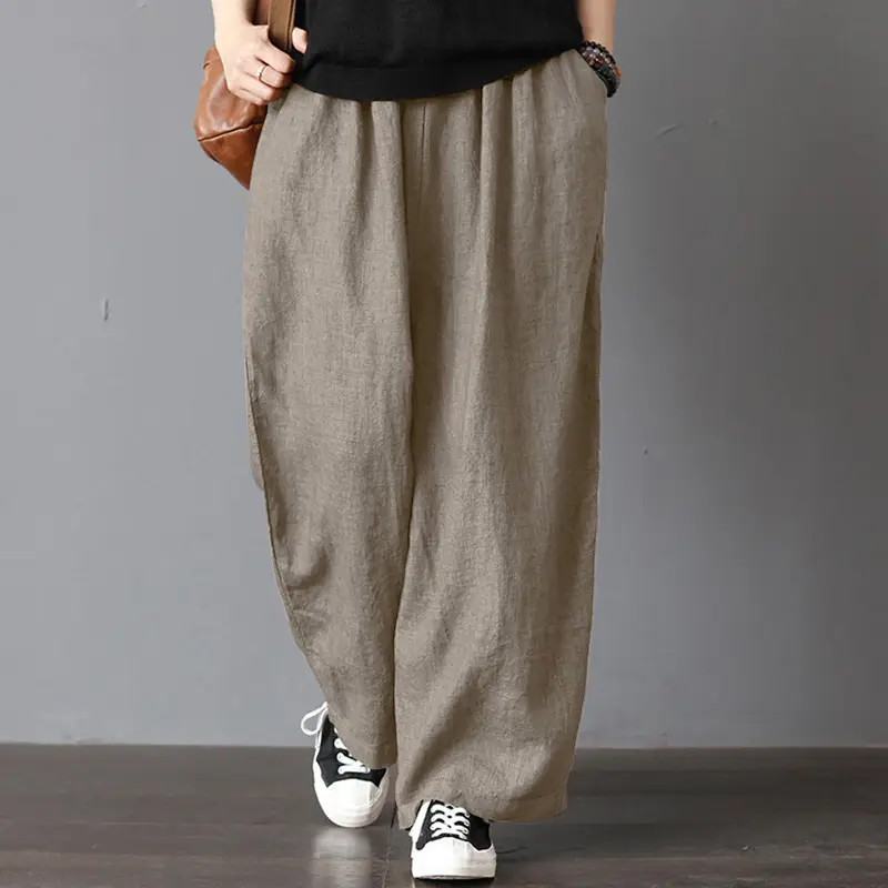 Women Wide Leg Pants Cotton Linen Retro Style Fat Medium - Image 2