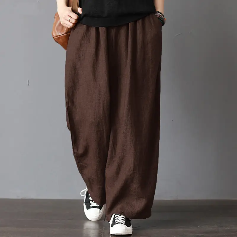 Women Wide Leg Pants Cotton Linen Retro Style Fat Medium - Image 3