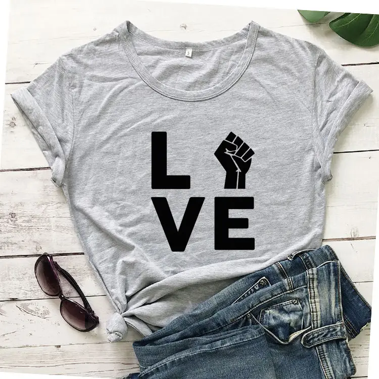 Women LOVE Fist Graphic T-Shirt White - Image 3