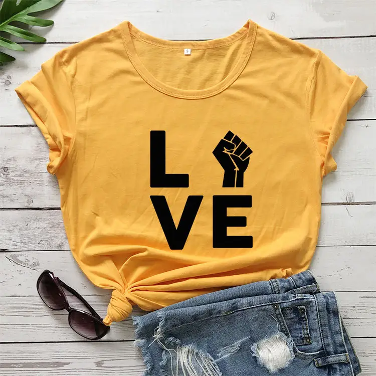 Women LOVE Fist Graphic T-Shirt White - Image 5