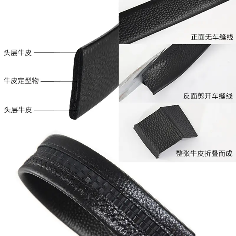 Men's Black Genuine Leather Belt with Automatic Buckle - Image 5