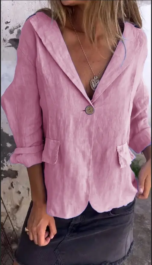 Women Button Collar Cotton Linen Suit Large 2025 - Image 4