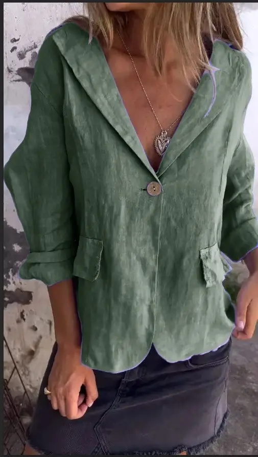 Women Button Collar Cotton Linen Suit Large 2025 - Image 6