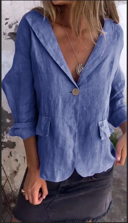 Women Button Collar Cotton Linen Suit Large 2025 - Image 8