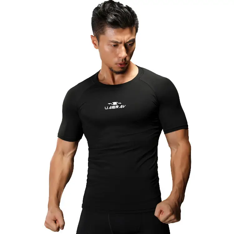 Men Black Compression T-Shirt Quick Dry Sports Training