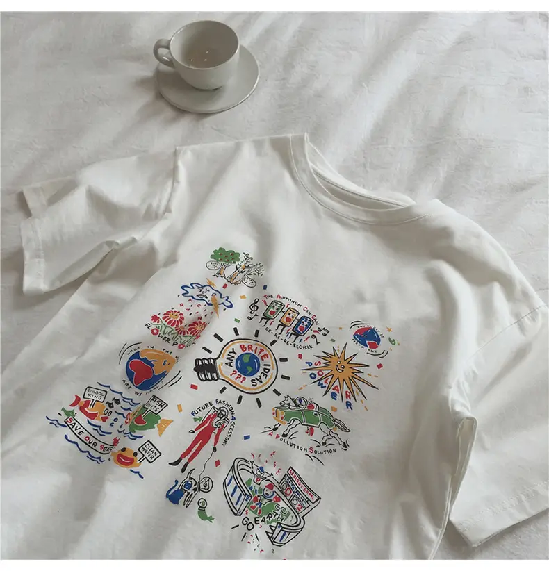 Women White Printed T-Shirt 2025 Summer Loose Fit β feature 10