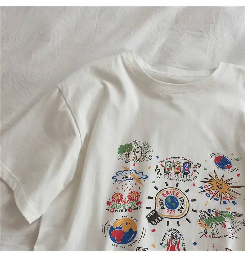 Women White Printed T-Shirt 2025 Summer Loose Fit β feature 12
