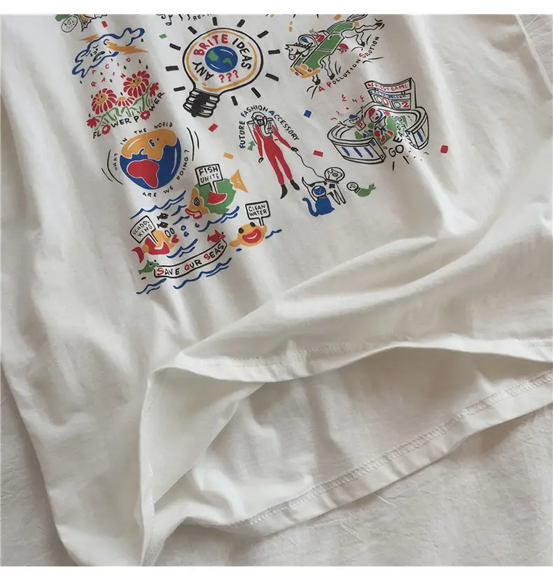 Women White Printed T-Shirt 2025 Summer Loose Fit β feature 13