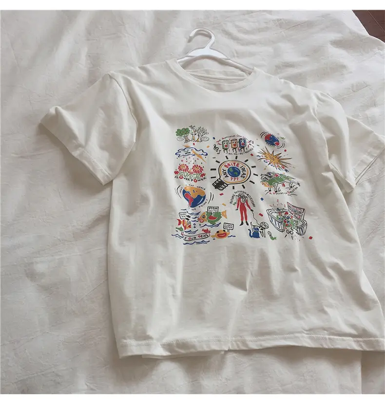 Women White Printed T-Shirt 2025 Summer Loose Fit β feature 7