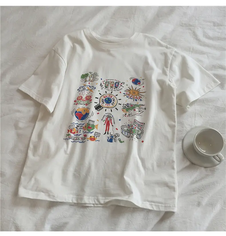 Women White Printed T-Shirt 2025 Summer Loose Fit β feature 8