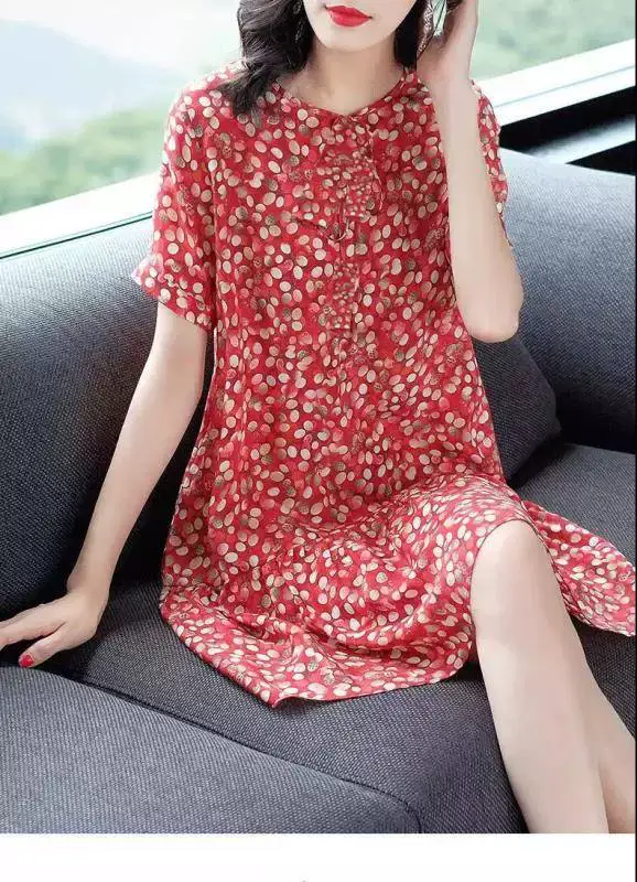 Kuo Wife Floral Dress Women 2024 Summer Slimming Mom A Line Skirt — feature 3