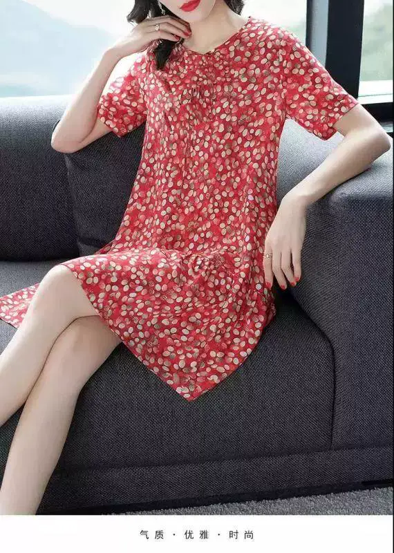 Kuo Wife Floral Dress Women 2024 Summer Slimming Mom A Line Skirt — feature 5