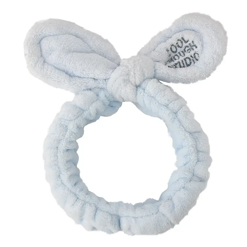 Plush Bow Hair Band for Girls White Blue Pom Pom