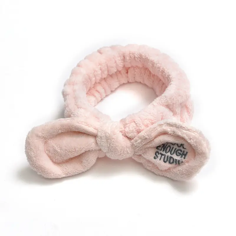 Plush Bow Hair Band for Girls White Blue Pom Pom