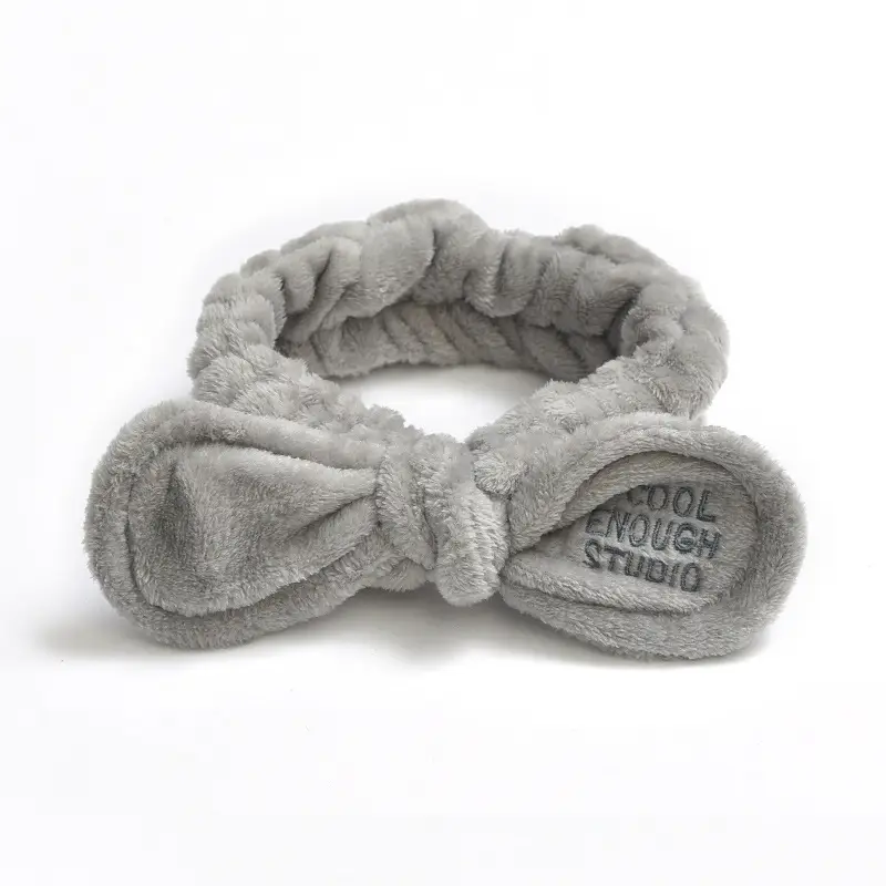 Plush Bow Hair Band for Girls White Blue Pom Pom