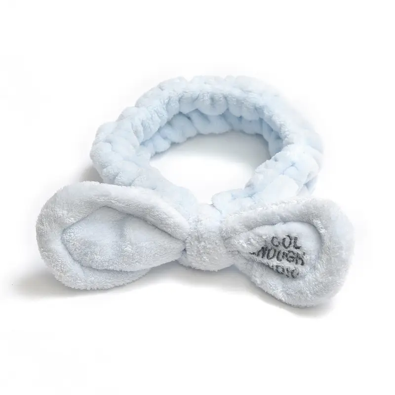 Plush Bow Hair Band for Girls White Blue Pom Pom