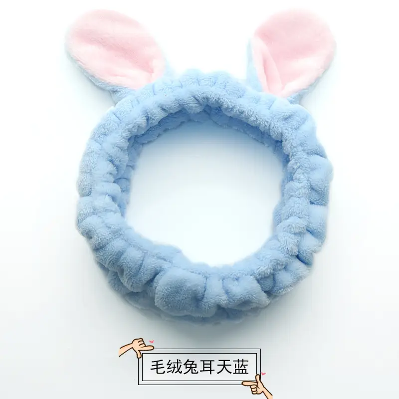 Plush Bow Hair Band for Girls White Blue Pom Pom