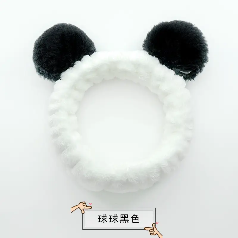 Plush Bow Hair Band for Girls White Blue Pom Pom