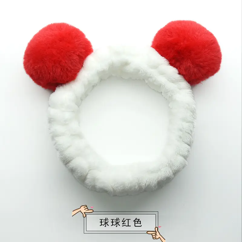 Plush Bow Hair Band for Girls White Blue Pom Pom