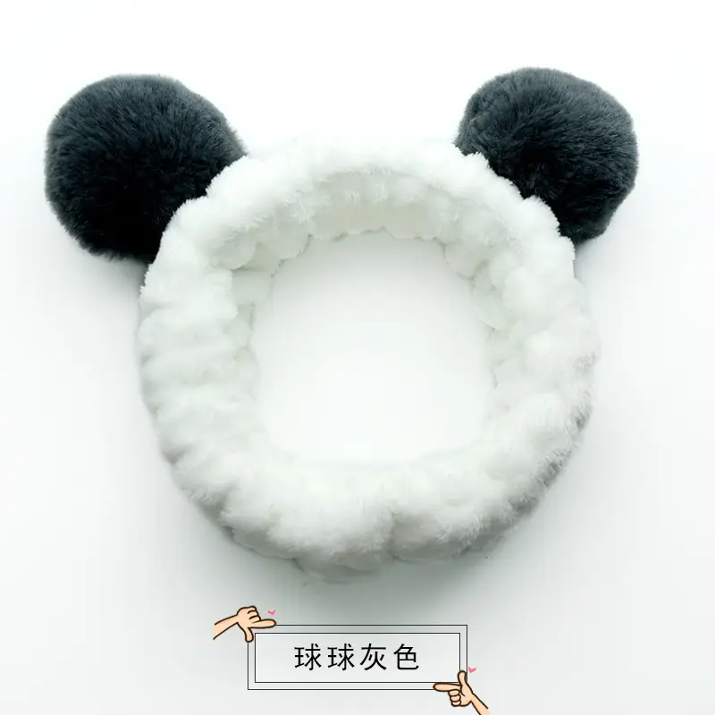 Plush Bow Hair Band for Girls White Blue Pom Pom