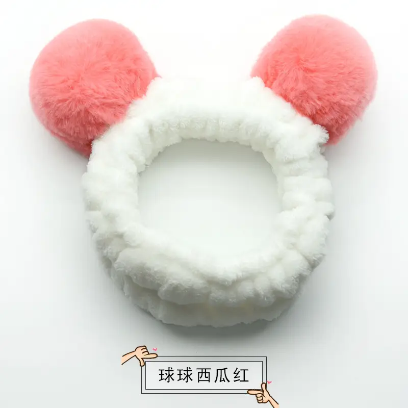 Plush Bow Hair Band for Girls White Blue Pom Pom