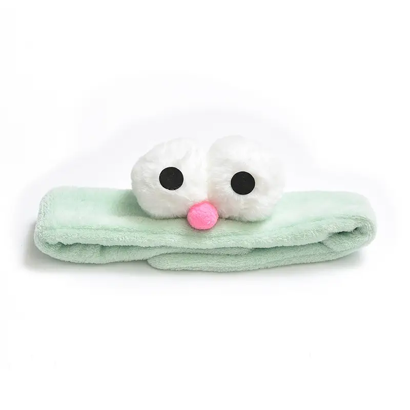 Plush Bow Hair Band for Girls White Blue Pom Pom