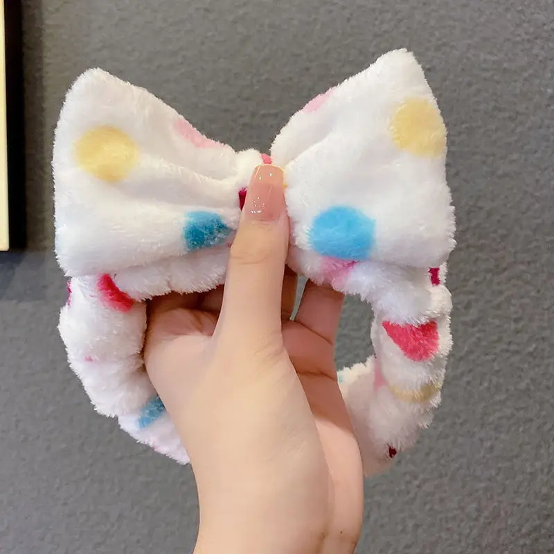 Plush Bow Hair Band for Girls White Blue Pom Pom