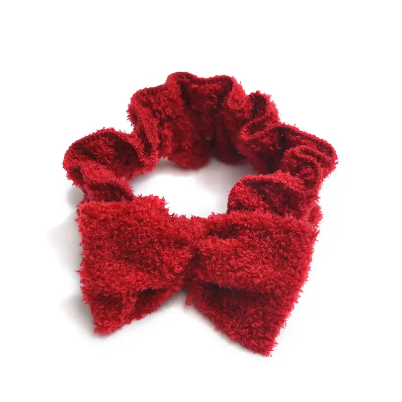 Plush Bow Hair Band for Girls White Blue Pom Pom