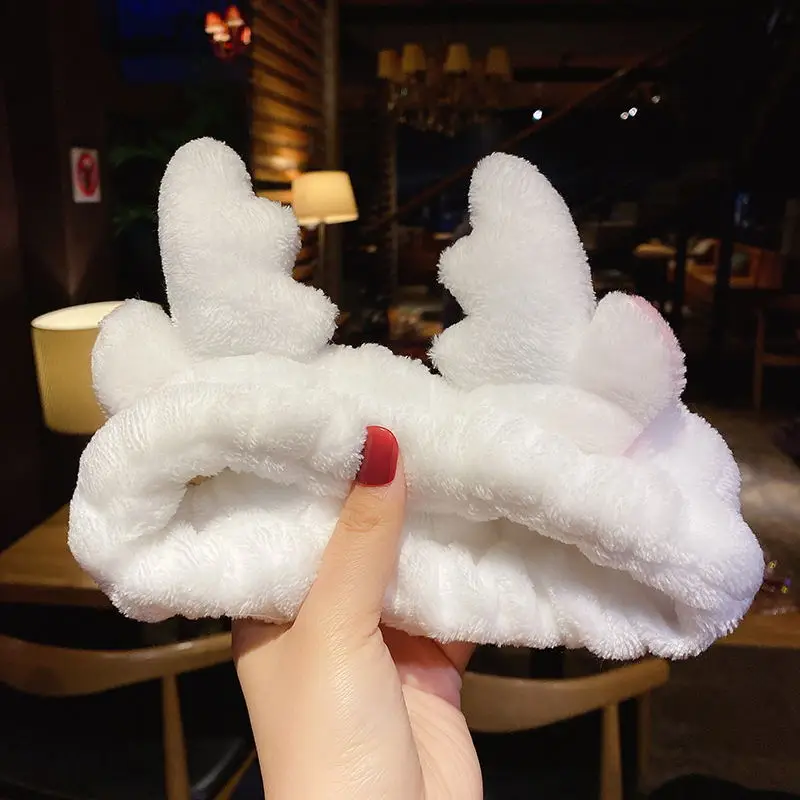 Plush Bow Hair Band for Girls White Blue Pom Pom